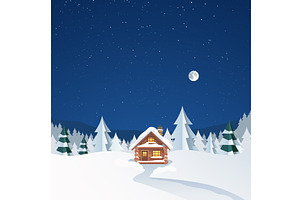 a wooden cabin clear sky full moon, an Illustration by IfH
