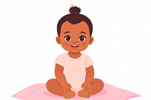 Illustration of a smiling expresive eyes baby girl sitting on a, a Person Illustration by DanFLCreativo