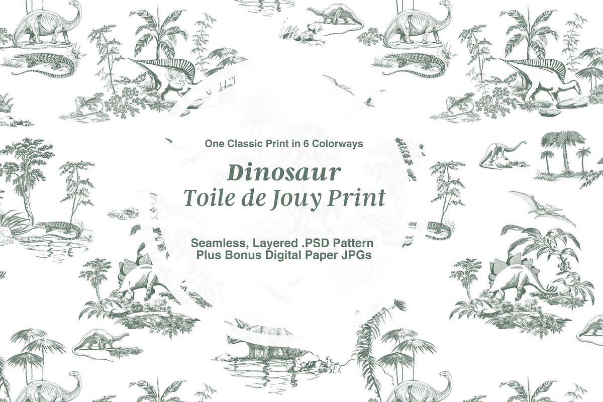 Dinosaur Toile de Jouy Pattern Set, a Background Graphic by Hughes Studio (Photo 1 of 6)