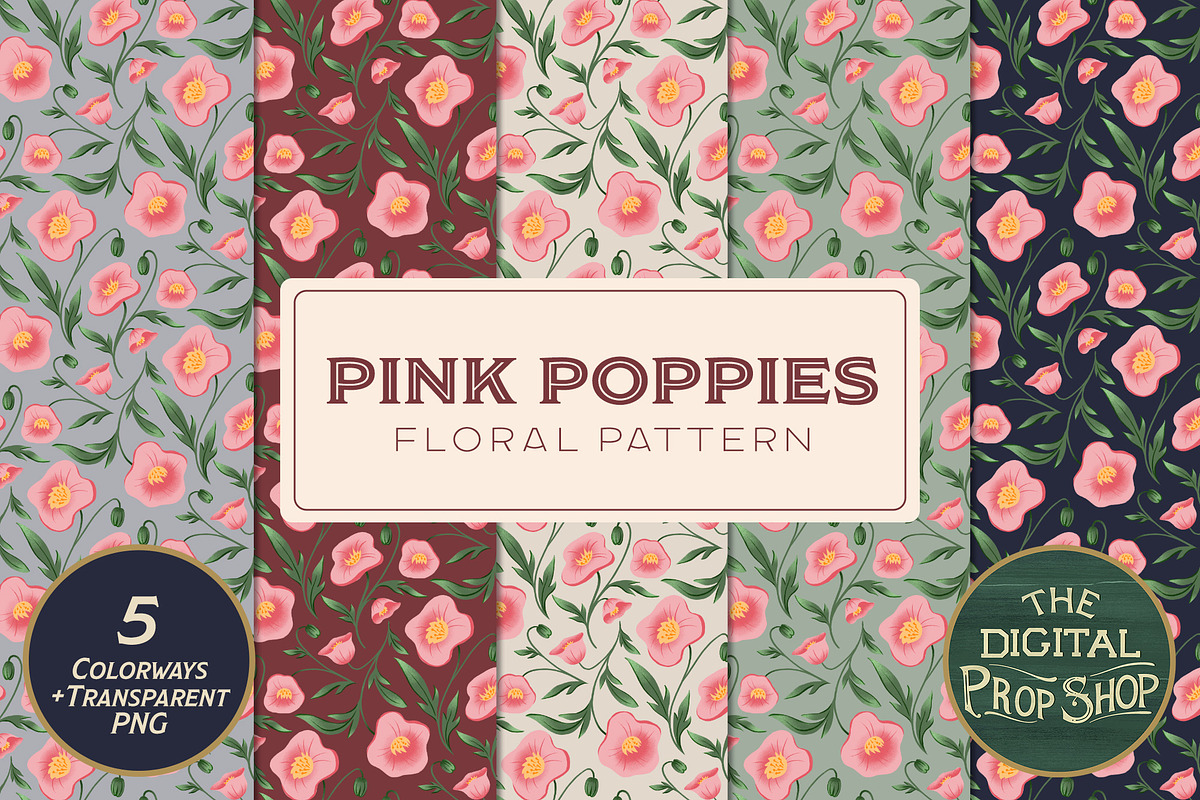 Pink Poppies Repeating Floral Pattern