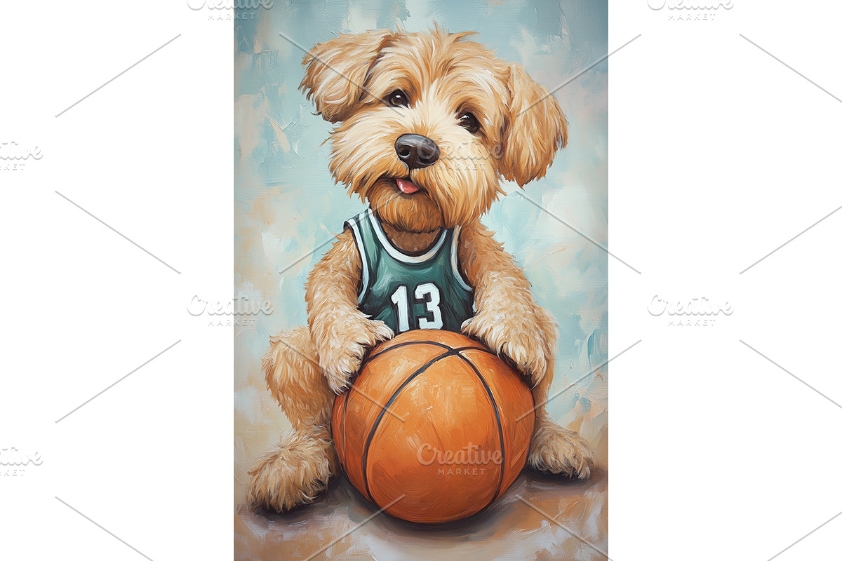 Basketball Wheaten Terrier Dog Art, an Animal Illustration by Art Paradise Studios