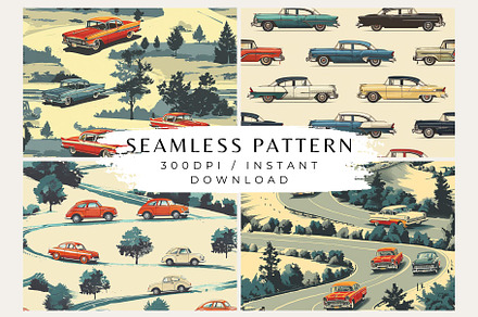 4 Vintage Cars Seamless Patterns, a Pattern Graphic by Inknfolly