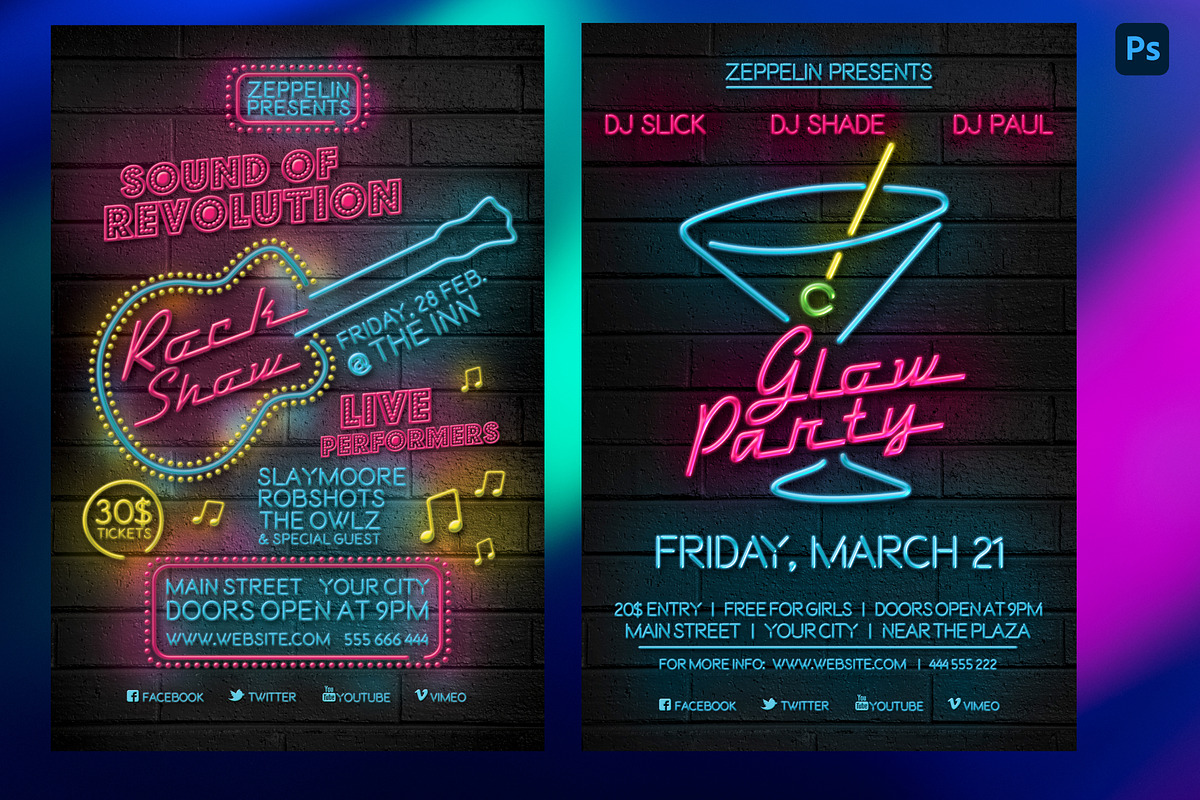 7 Neon Glow Flyer Bundle, a Social Media Template by PopotLane (Photo 3 of 5)