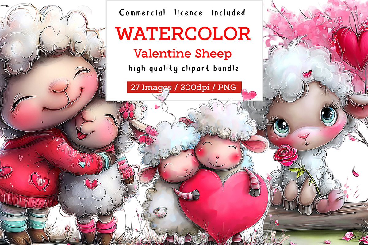 funny valentine sheep clipart, an Illustration by CreationArt (Photo 1 of 5)