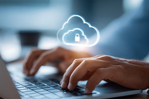 Cloud security concept with laptop and padlock, a Business Photo by AlyaAnd