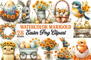 Marigold Easter Clipart, an Illustration by Watercolor design