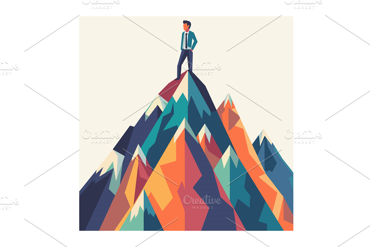 Businessman atop mountain success, a Person Illustration by Vectorstockersland