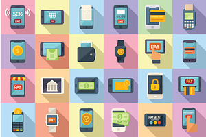 Mobile Payment Icons Set Flat Vector