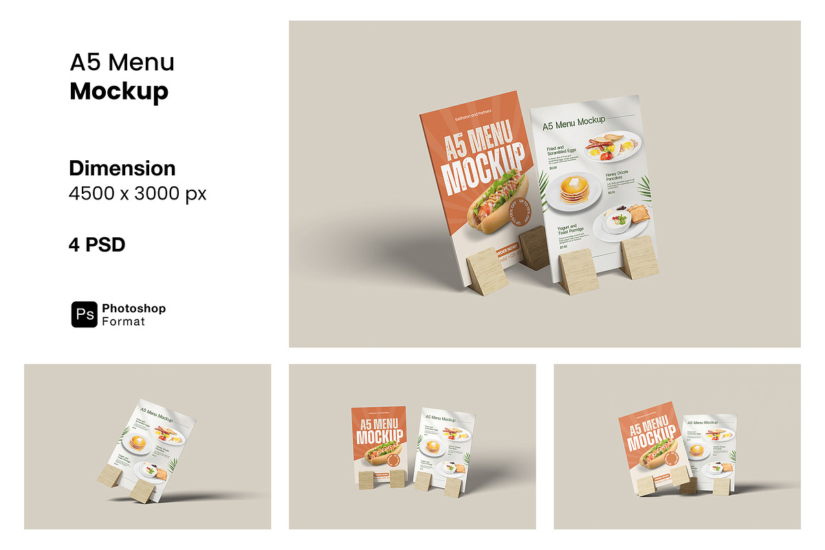 A5 Table Menu Mockup, an Advertising Mockup by ianmikraz (Photo 1 of 5)