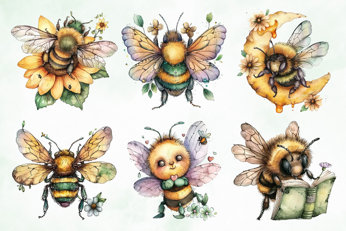 Watercolor Bee Png Clipart, an Illustration by Creative Art (Photo 6 of 8)