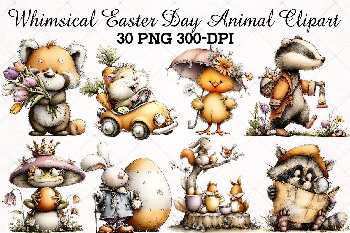 Whimsical Easter Day Animal Clipart, an Illustration by RobertsArt (Photo 1 of 5)