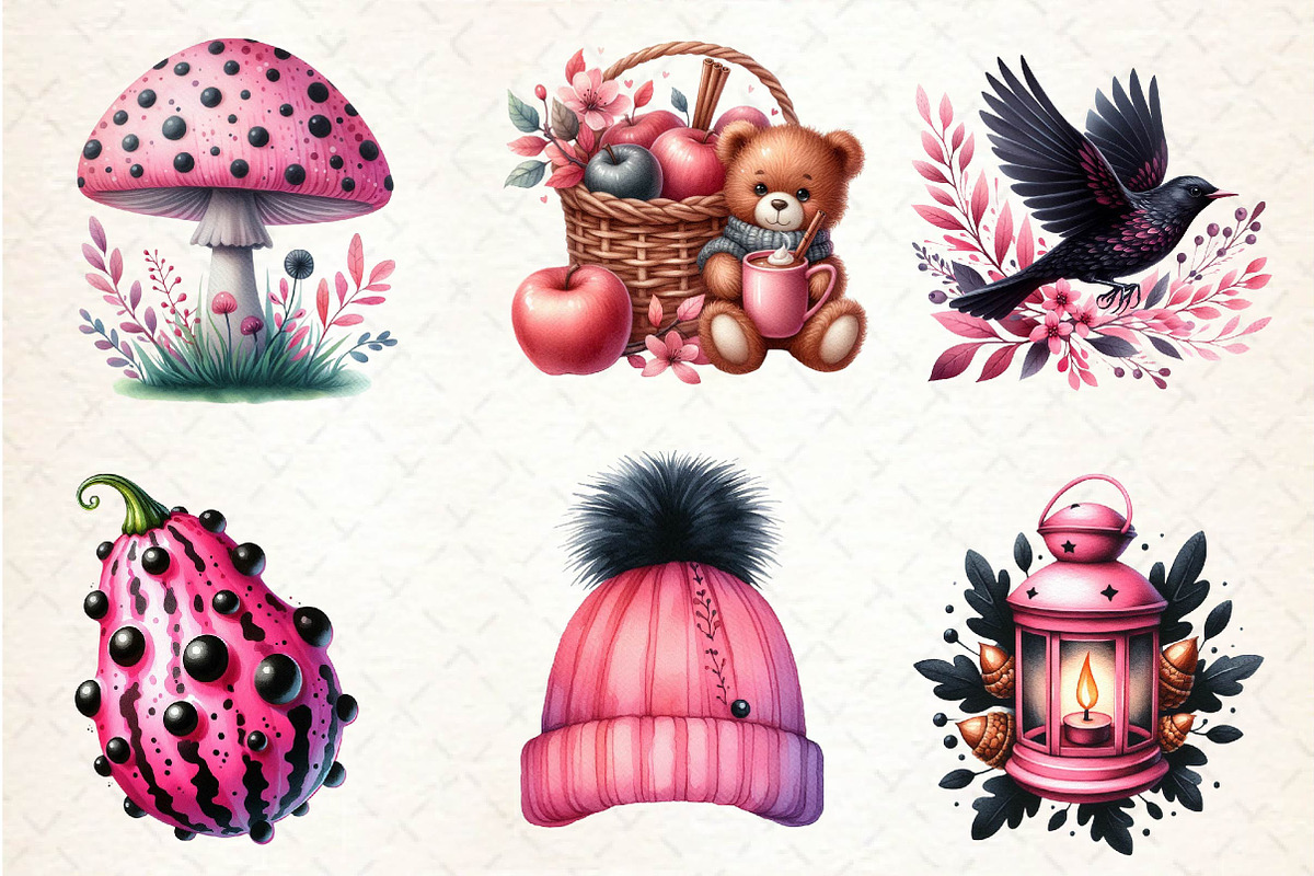Pink and Black Autumn Clipart, an Illustration by Dream Creation (Photo 3 of 6)