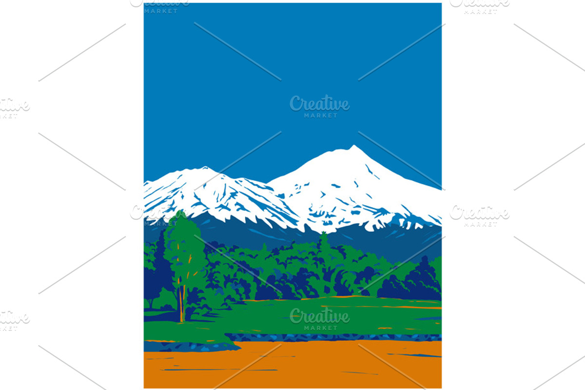 Mount Taranaki Fanthams Peak WPA, a Decorative Illustration by patrimonio (Photo 1 of 3)