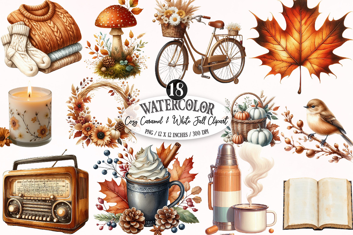 Cozy Caramel & White Fall Clipart, a Graphic by Designking (Photo 1 of 4)