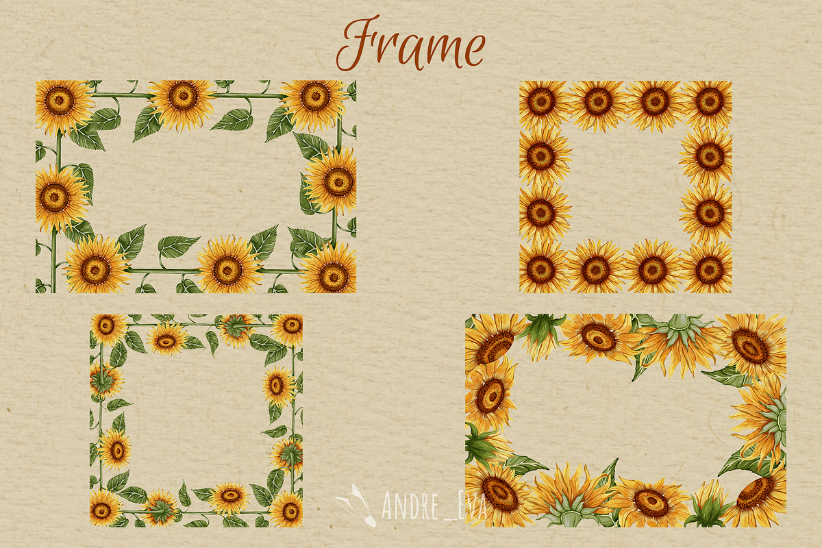 Watercolor Sunflowers Clipart, an Illustration by Andre_Eva (Photo 6 of 9)