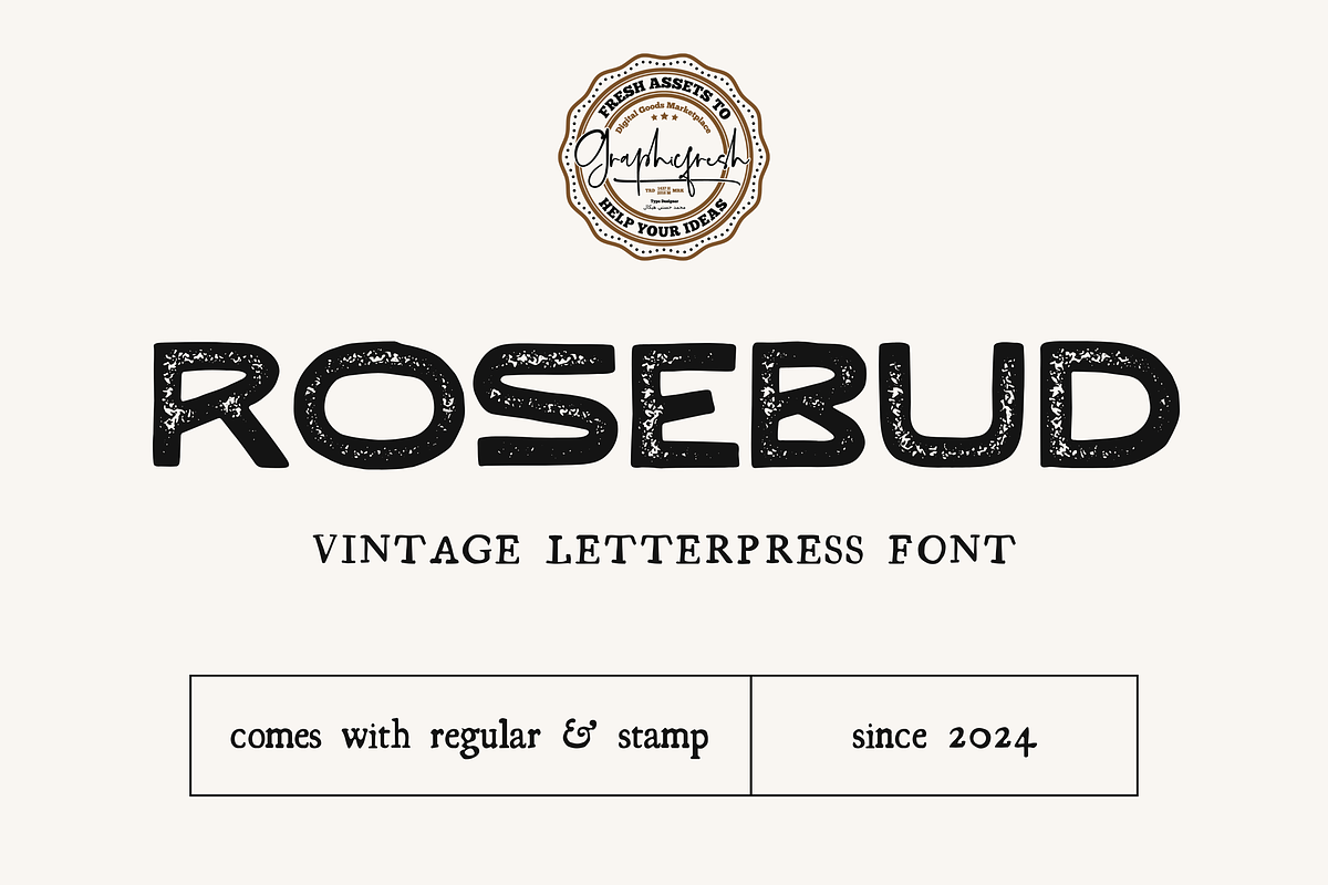 Rosebud - Vintage Letterpress Font, a Sans Serif Font by Graphicfresh (Photo 1 of 8)