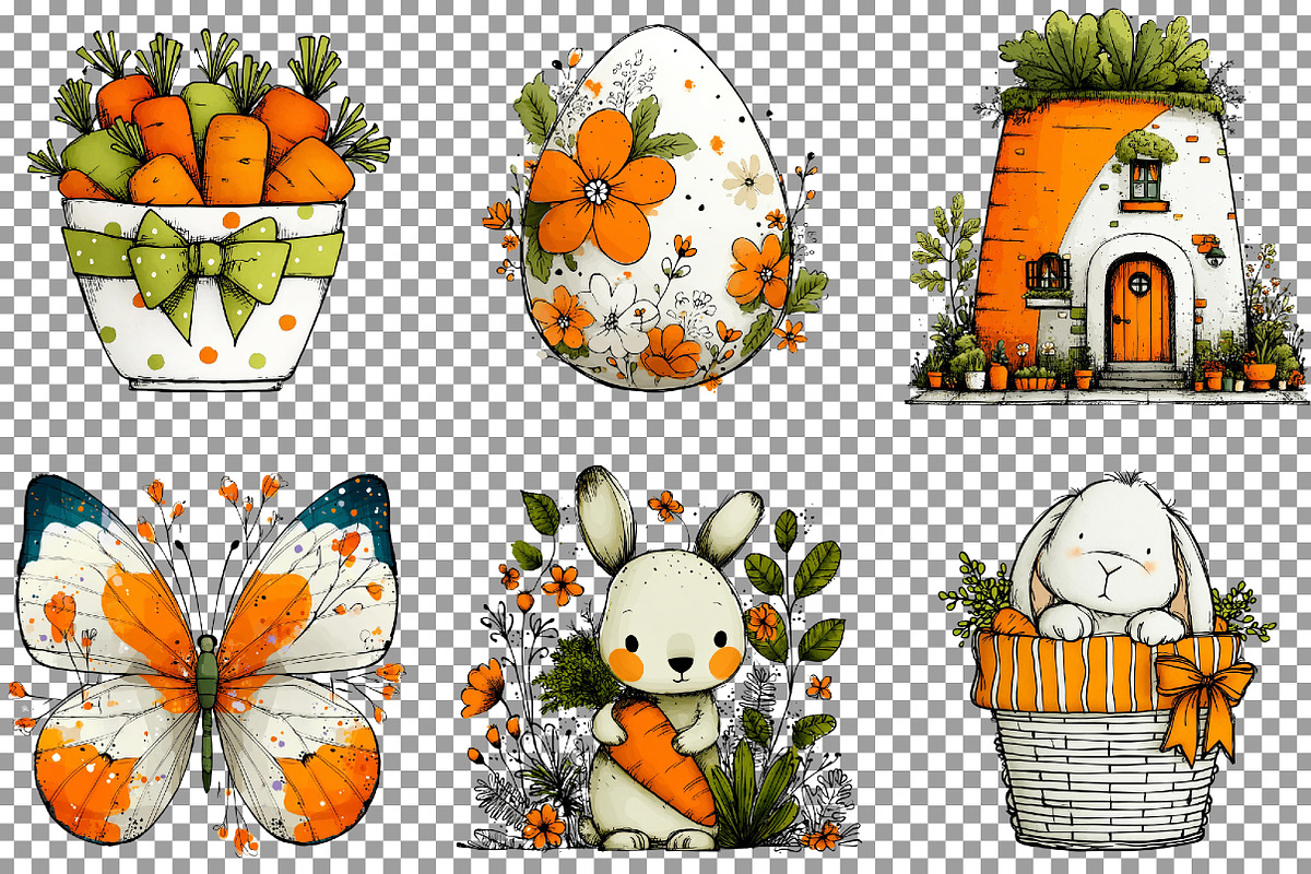 Carrot Easter Watercolor Clipart Set, an Illustration by Sublimation Artist (Photo 4 of 7)