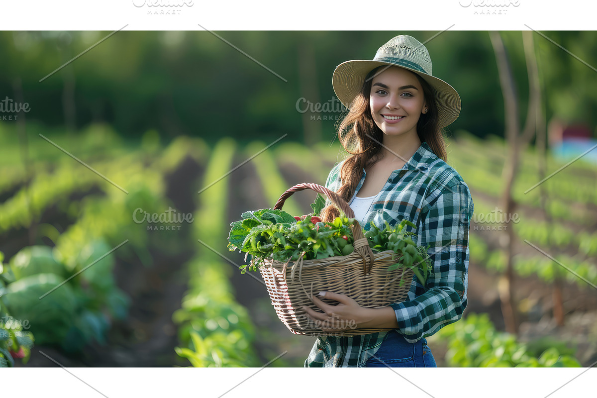 Woman farmer with vegetables in the, a Food Illustration by yanadjana