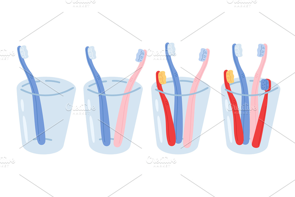 Toothbrush in glass. Brushes for, an Object Illustration by Vectorbuum