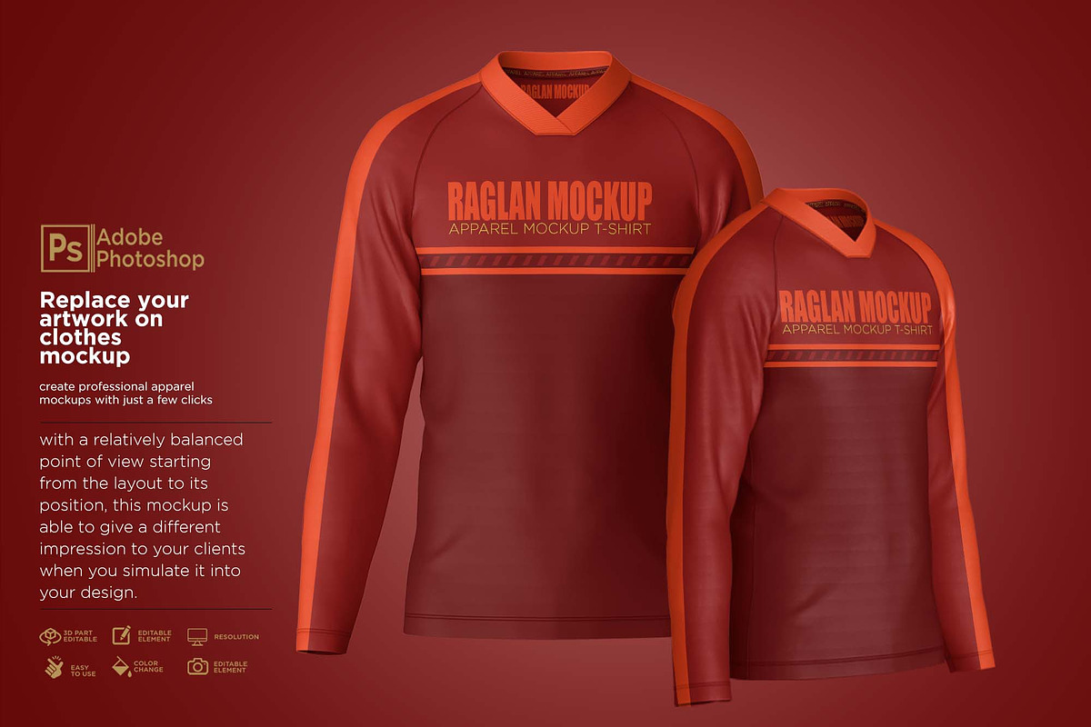 T-Shirt V-Neck Raglan L Mockup, a Shirt Mockup by Nanggroe Scripting (Photo 2 of 6)