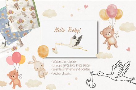 Hello baby - cute collection, an Animal Illustration by ElenaPlatovaArt