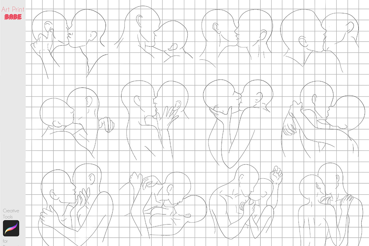 Procreate Couple Body Poses Anime, a Brush Add-On by ArtPrintBabe (Photo 3 of 12)