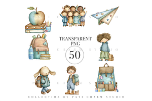 50 Back to School Clipart PNG, a Decorative Illustration by Pati Charm Studio