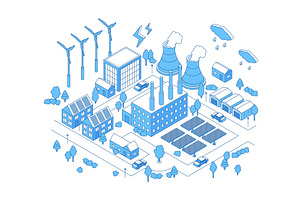 Isometric factory district. Modern, an Illustration by Valerie Bodnar