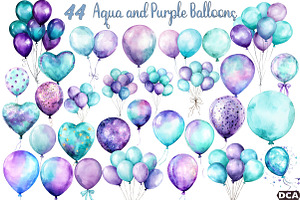 Aqua and Purple Balloons Clipart, an Illustration by DreamCafeArt