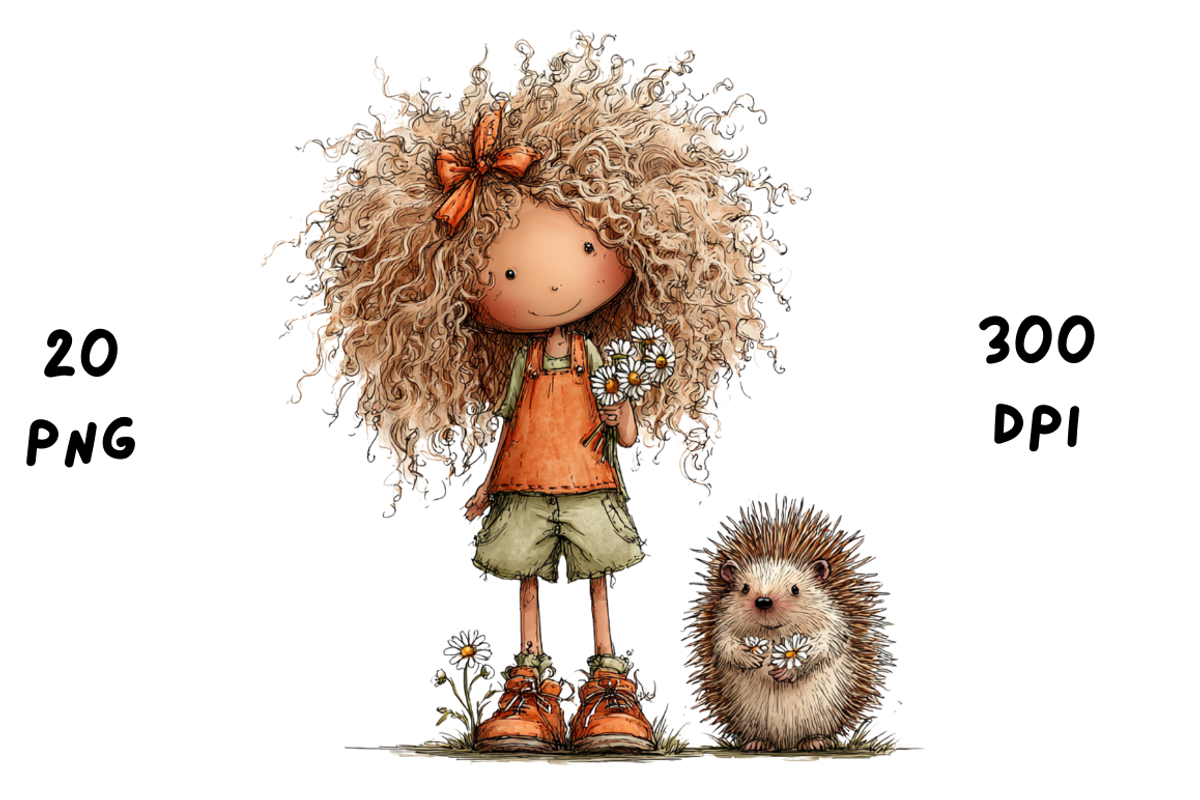 Whimsical Floral Girl & Hedgehog, an Animal Illustration by GiraffeCreative (Photo 5 of 20)