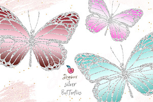 Silver Butterfly Clipart Glitter 124