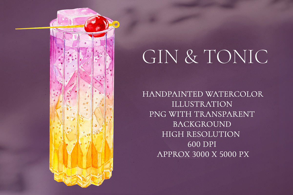 Gin and Tonic Watercolor Cocktail, a Food Illustration by Olexandra Mur (Photo 1 of 2)