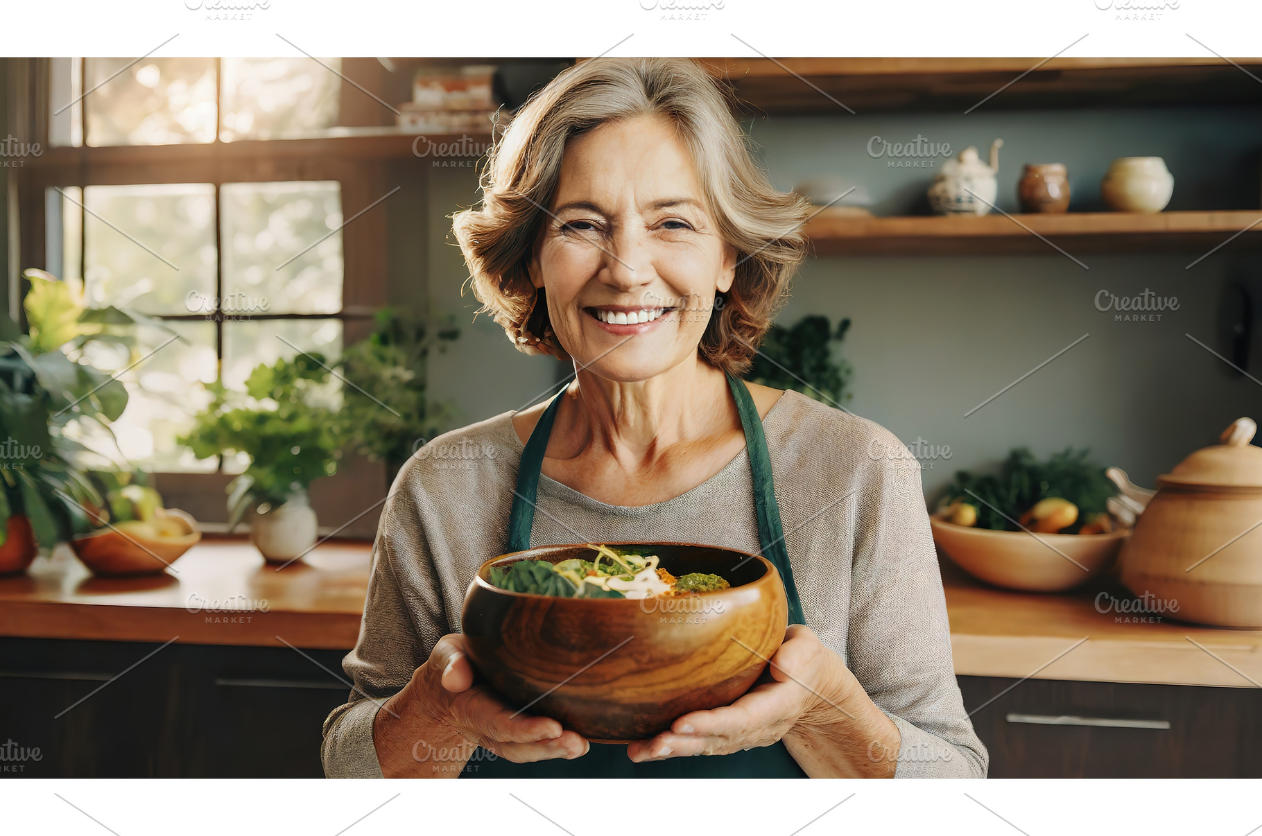 A smiling elderly woman holding a, a Food & Drink Photo by Igor Tichonow