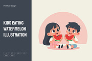 Kids Eating Watermelon Illustration, a Person Illustration by Partikusi Design (Thumbnail 1 of 3)