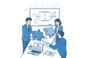 Colleagues working together to find, a Person Illustration by Artsaba Family