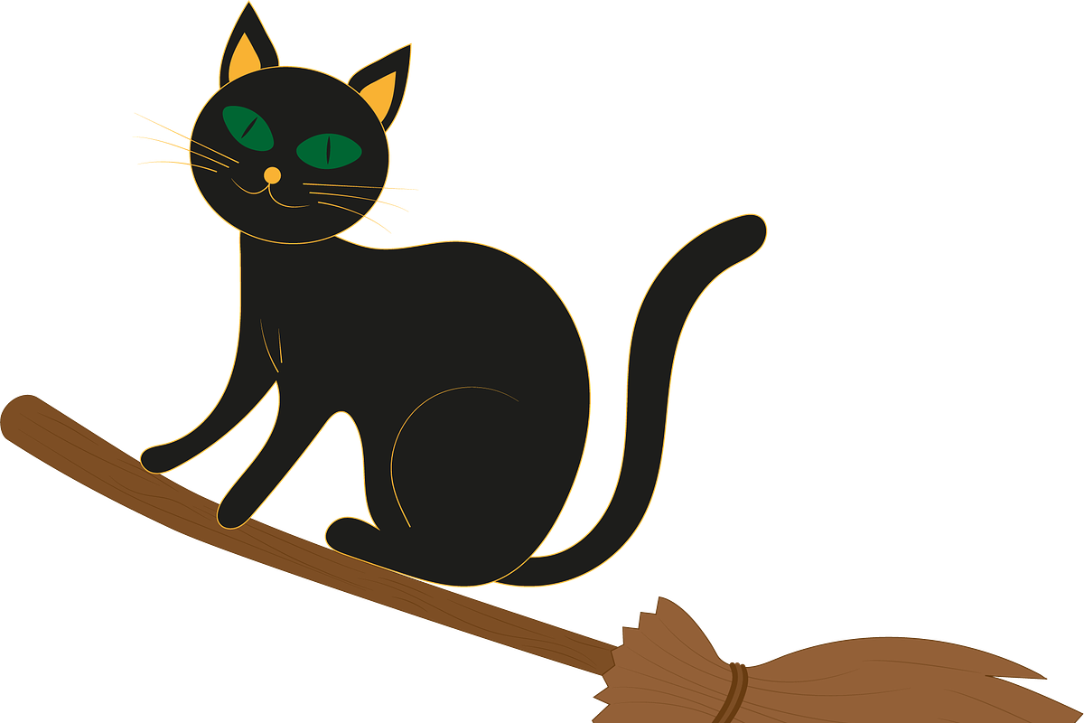 Cartoon Black Cat Flying on Broom, an Animal Illustration by JYa_Design