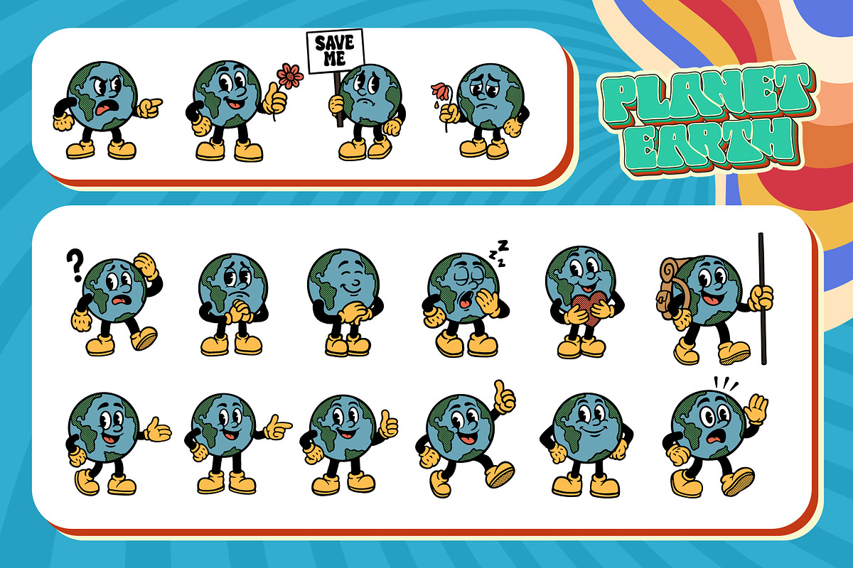 Retro Earth Globe Cartoon Character, an Illustration by Tekuni (Photo 8 of 10)