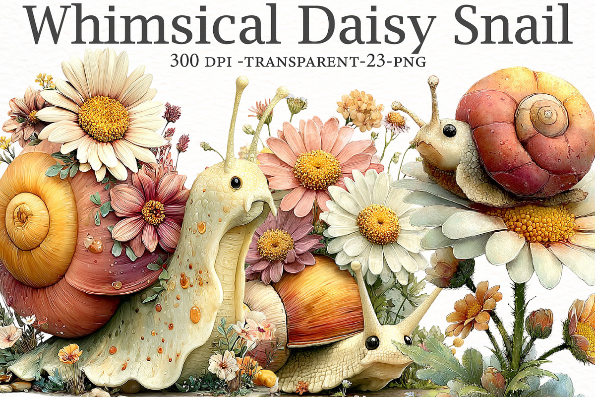 Whimsical Daisy Snail Clipart, a Seasonal Illustration by Designworld (Photo 1 of 10)