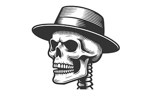 Skull Wearing Fedora In Vintage