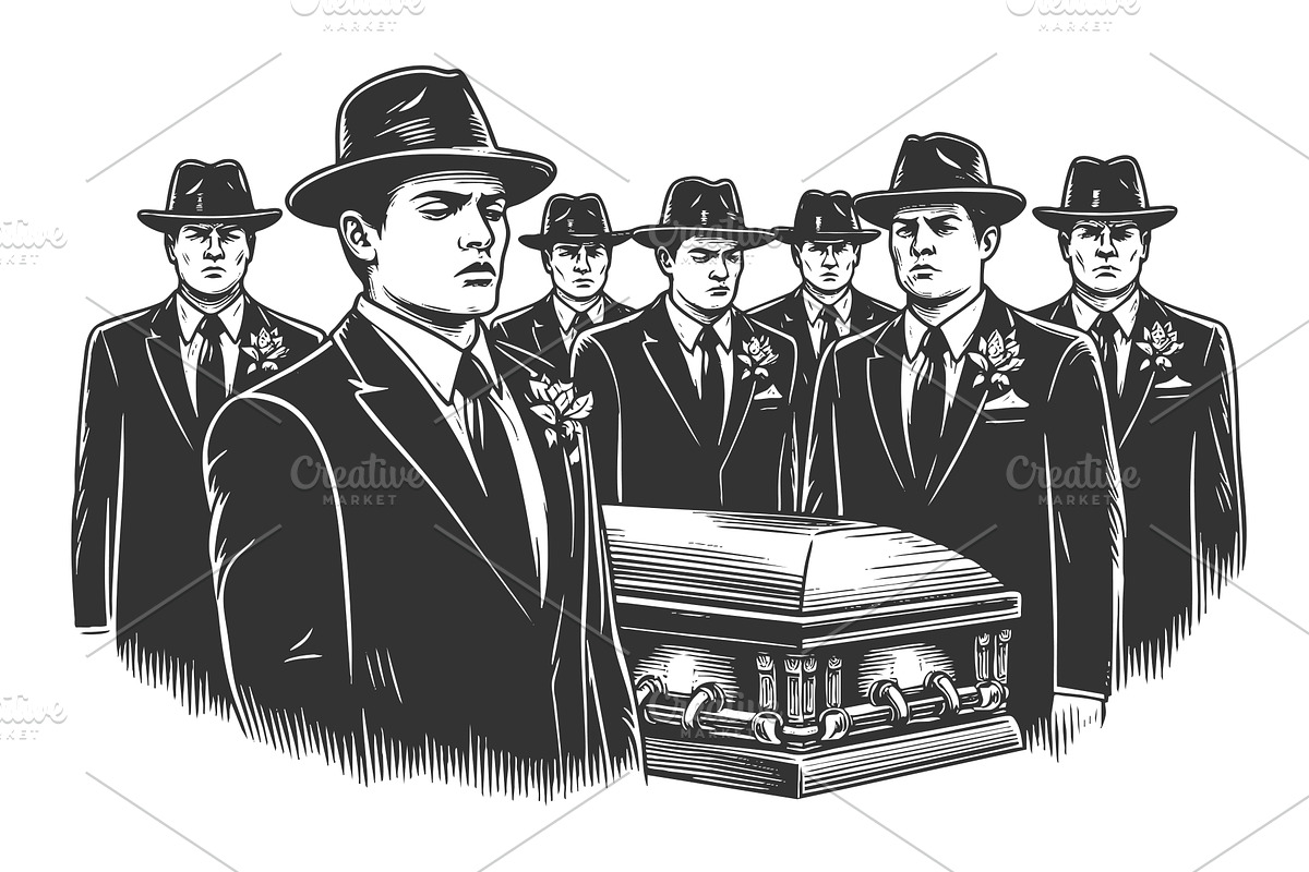 Mafia Funeral Scene with Gangsters, a Person Illustration by AlexArt