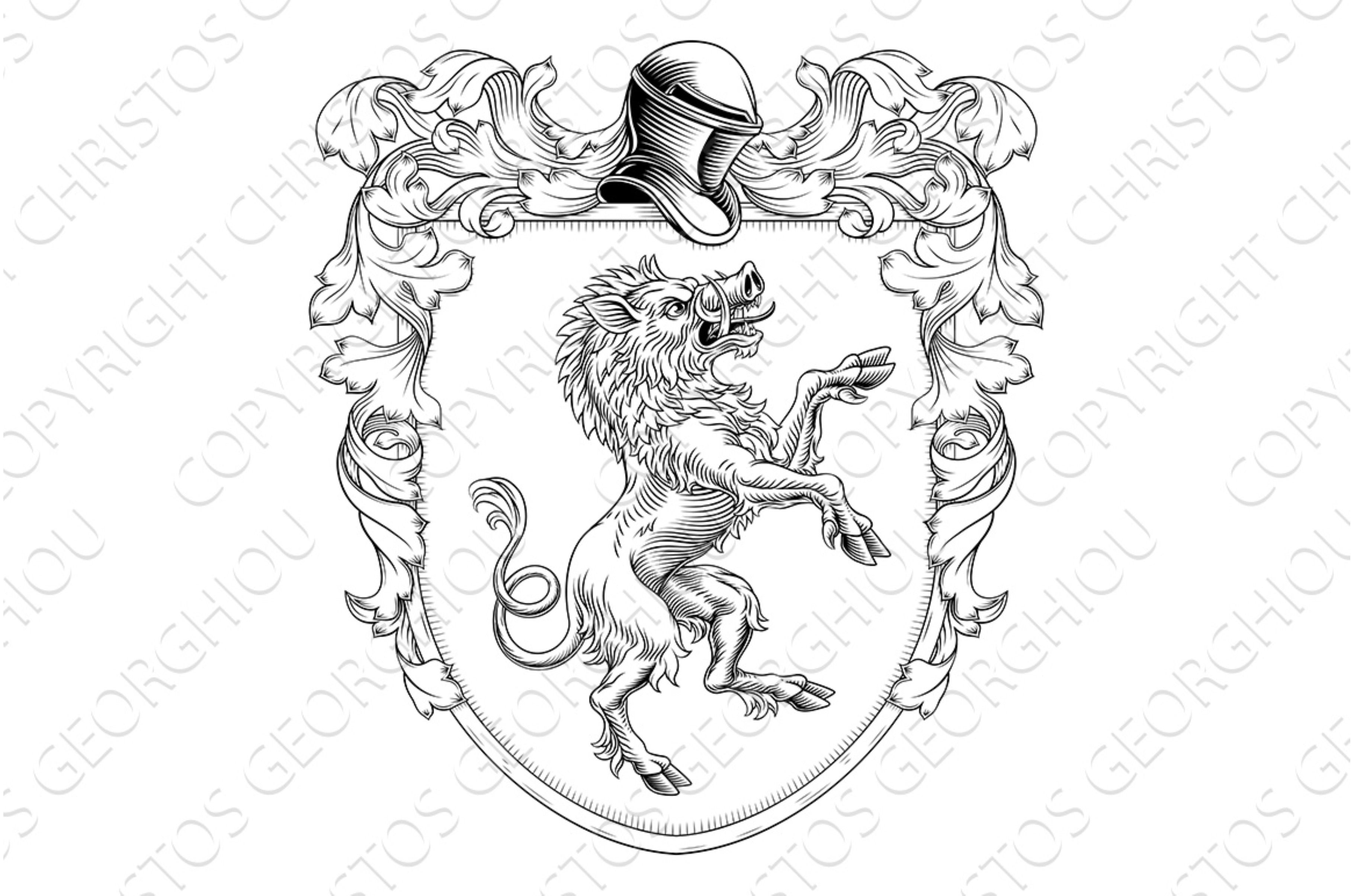 Boar Coat of Arms Family Crest, an Illustration by Christos Georghiou