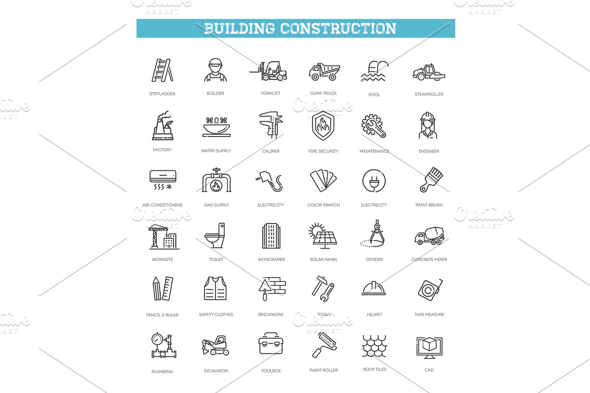 Building, construction icons, an Object Illustration by Tettygreen