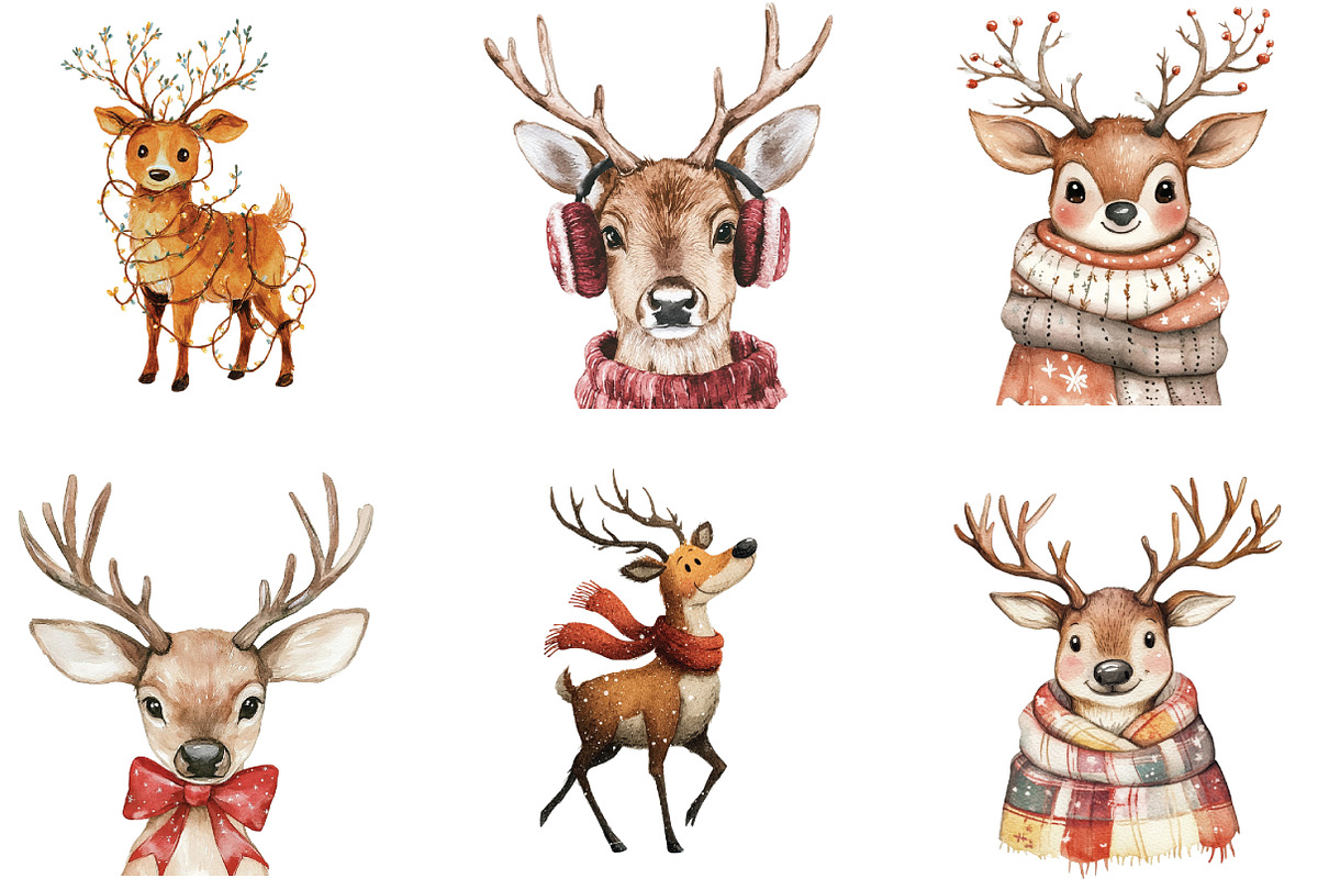 Funny Cute Christmas Reindeer Clipar, an Illustration by CraftArtStudio (Photo 2 of 6)