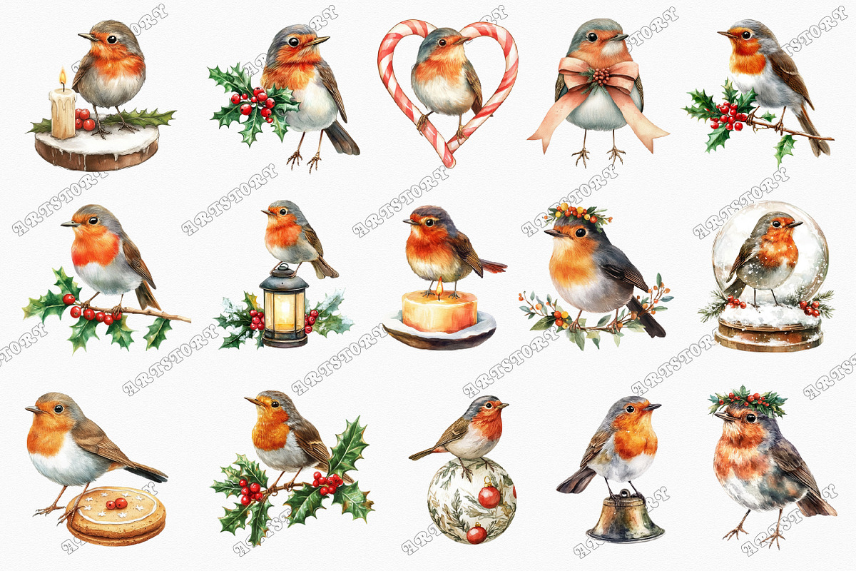 Christmas Robin Bird Clipart, an Illustration by designcity5 (Photo 3 of 5)