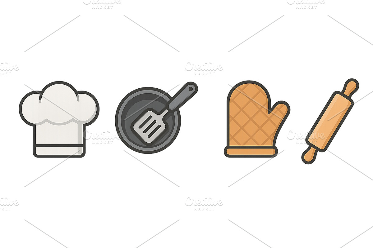 Essential cooking icons showcasing, a Food Illustration by ZinetroN