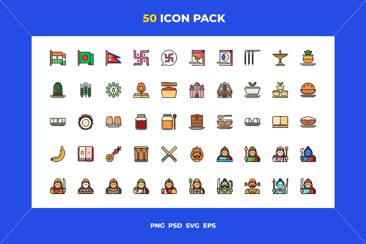 50 Navratri and dussehra icons, an Outline Icon by Wencory (Photo 1 of 2)