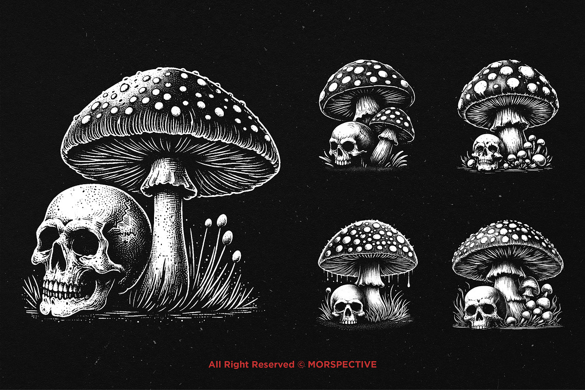 10 Bundle Dark Art Skull Mushroom, an Illustration by Morspective (Photo 5 of 7)