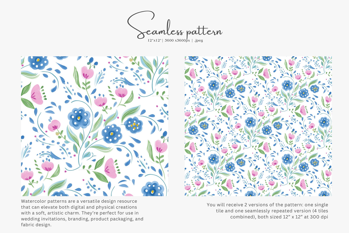 folk floral seamless pattern, a Pattern Graphic by Pink Studio Art (Photo 2 of 5)