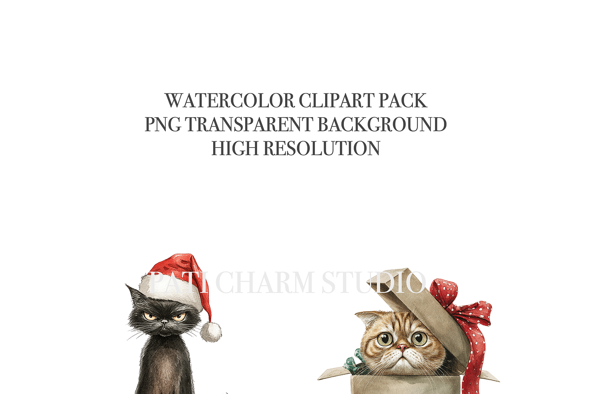 25 Christmas Cat Clipart, an Animal Illustration by Pati Charm Studio (Photo 4 of 8)