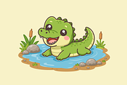 Crocodile in a Pond Cartoon, an Animal Illustration by Artpon Illustration (Thumbnail 2 of 3)